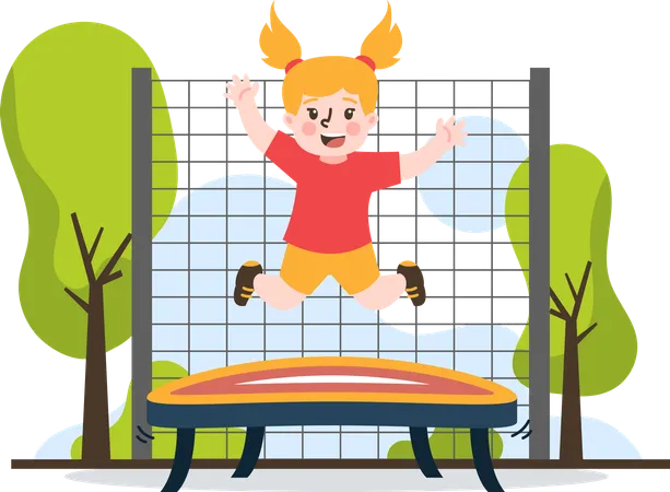 Fille sautant sur le trampoline  Illustration