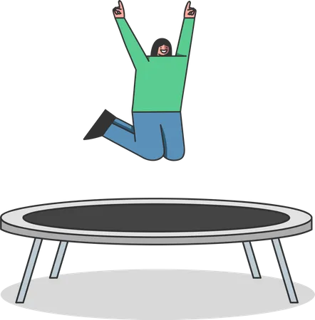 Fille sautant sur le trampoline  Illustration