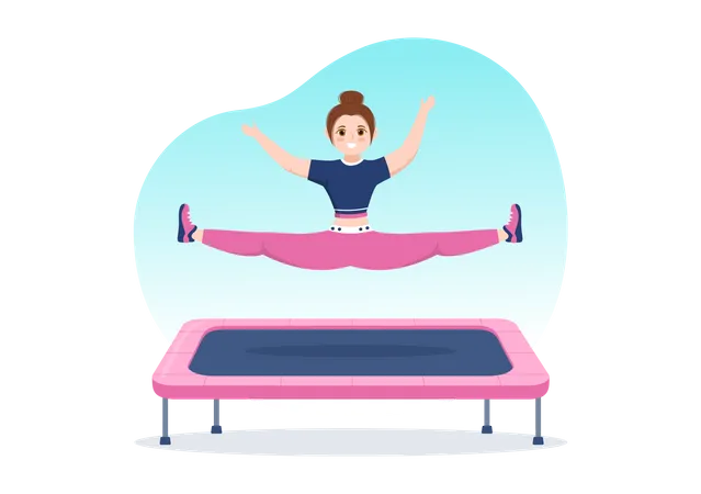 Fille sautant sur le trampoline  Illustration