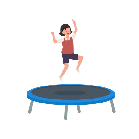 Fille sautant sur le trampoline  Illustration