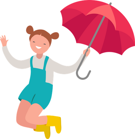 Fille sautant tout en tenant un parapluie  Illustration