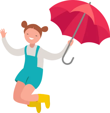 Fille sautant tout en tenant un parapluie  Illustration