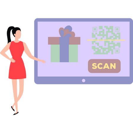 Fille scannant le code QR cadeau  Illustration