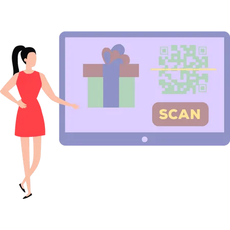 Fille scannant le code QR cadeau  Illustration