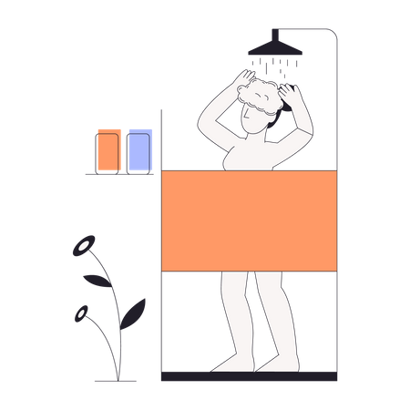 Fille se baignant dans la salle de bain  Illustration