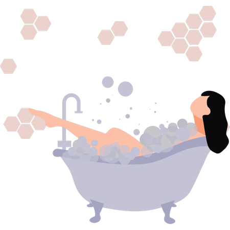 La fille se baigne dans la baignoire  Illustration