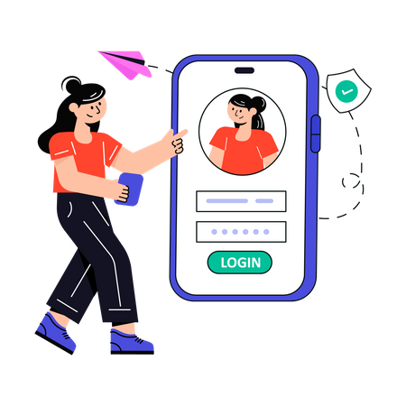 Fille se connectant à un compte en ligne  Illustration