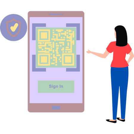 Fille se connectant via le code QR  Illustration