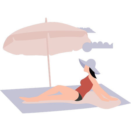 La fille se détend sur la plage  Illustration