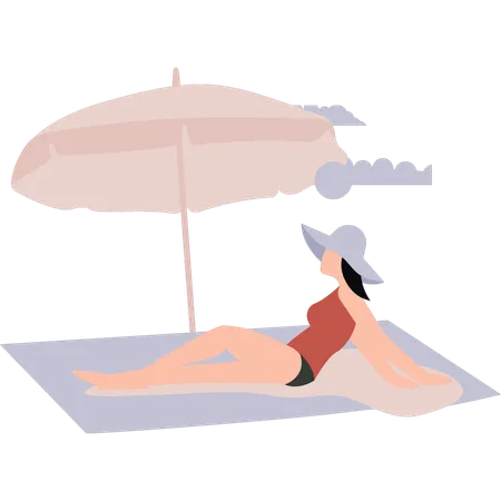 La fille se détend sur la plage  Illustration