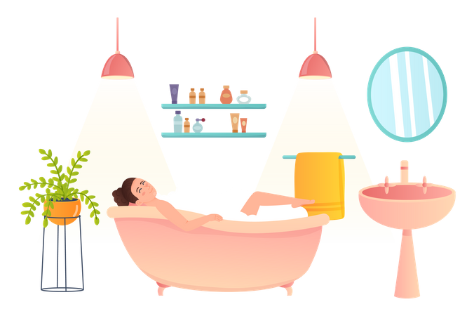Fille se détendant en dormant dans la baignoire  Illustration