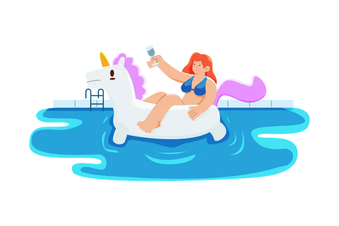 Fille se détendant dans la piscine  Illustration