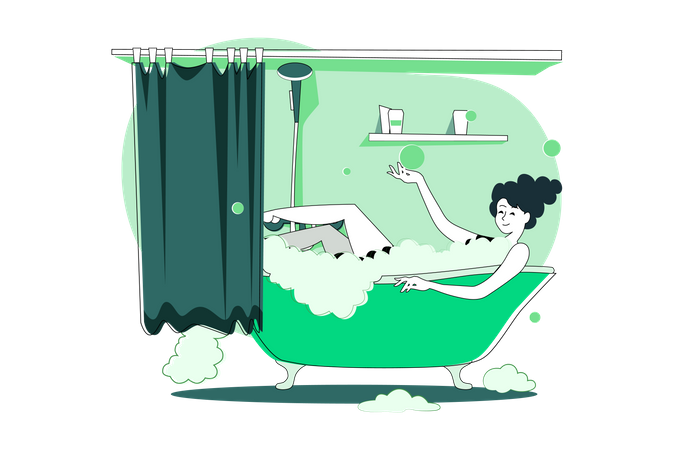 Fille se relaxant dans le bain pendant la quarantaine  Illustration