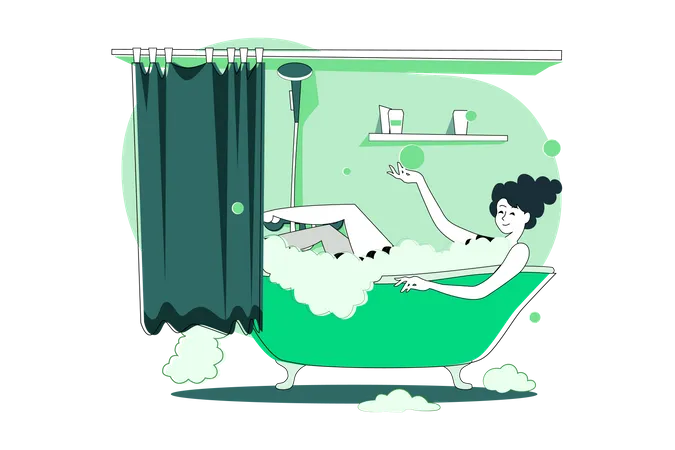 Fille se relaxant dans le bain pendant la quarantaine  Illustration