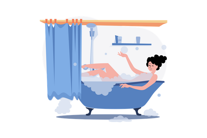 Fille se relaxant dans le bain pendant la quarantaine  Illustration