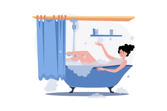 Fille se relaxant dans le bain pendant la quarantaine  Illustration