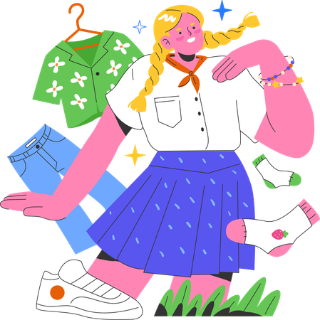 Fille se préparant en uniforme scolaire  Illustration