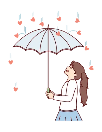 Une fille se protège de la pluie cardiaque  Illustration