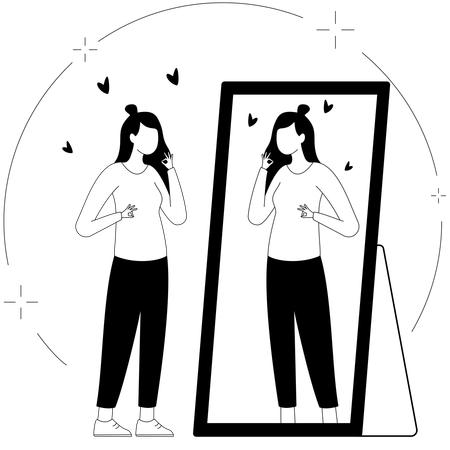 Fille se regardant dans le miroir avec acceptation de soi  Illustration