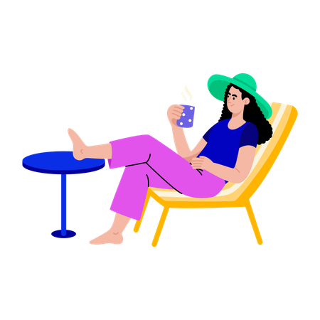 Fille se relaxant en vacances  Illustration