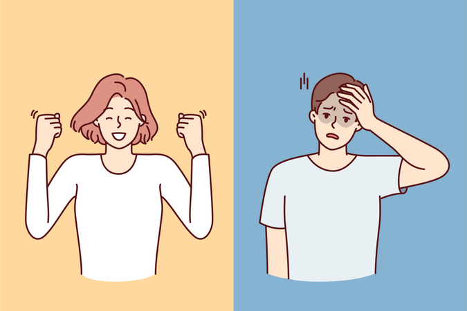 Fille se sentant énergique vs garçon se sentant fatigué  Illustration