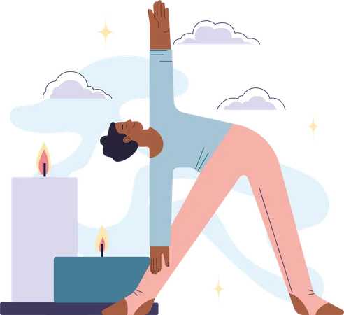 Fille se sentant relaxante et faisant du yoga asana  Illustration