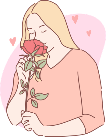 La fille sent la fleur rose  Illustration