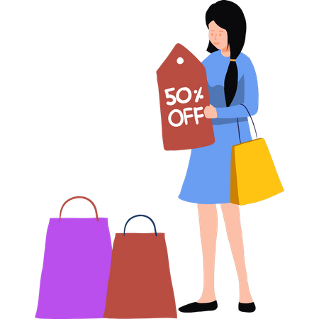 Fille faisant du shopping à 50 % de réduction  Illustration