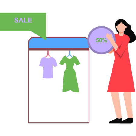 Fille faisant du shopping à 50 % de réduction  Illustration