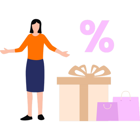 Fille faisant du shopping à prix réduit  Illustration