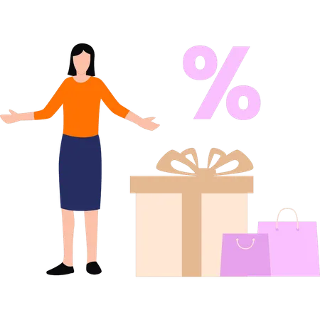 Fille faisant du shopping à prix réduit  Illustration