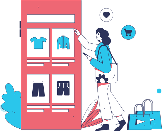 Fille faisant des achats en ligne  Illustration