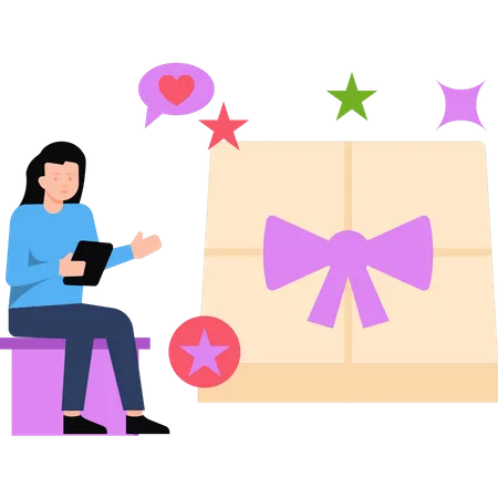 Fille faisant des achats en ligne pour un cadeau  Illustration