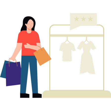 Fille faisant du shopping en magasin  Illustration