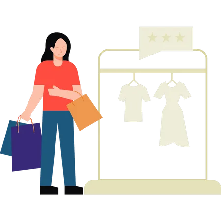 Fille faisant du shopping en magasin  Illustration