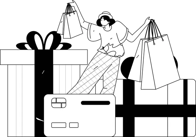 Fille faisant du shopping dans une offre limitée  Illustration