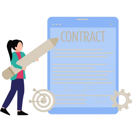 Fille signant un document contractuel  Illustration