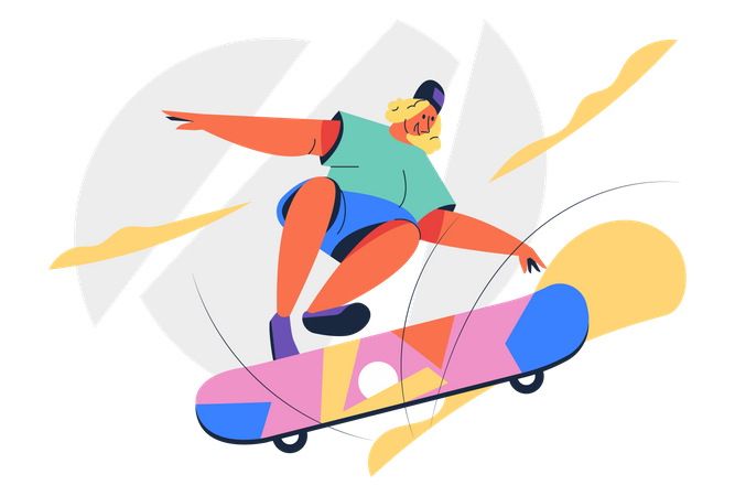 Fille faisant du skateboard  Illustration