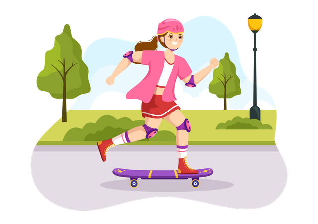 Fille faisant du skateboard  Illustration