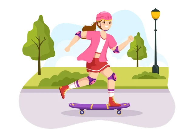 Fille faisant du skateboard  Illustration