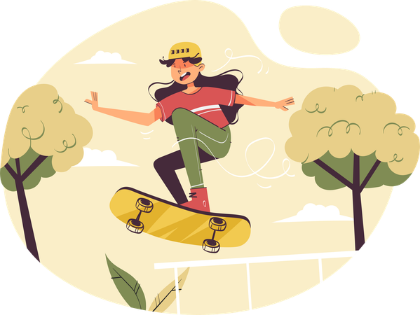 Fille faisant du skateboard dans le parc  Illustration