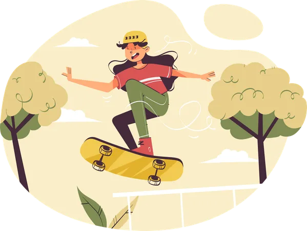 Fille faisant du skateboard dans le parc  Illustration