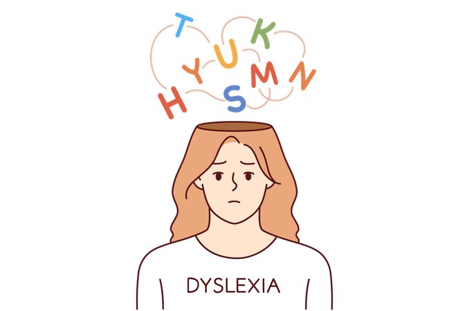 La jeune fille souffre de dyslexie qui entraîne une incapacité à lire ou à écrire en raison d'une confusion mentale  Illustration