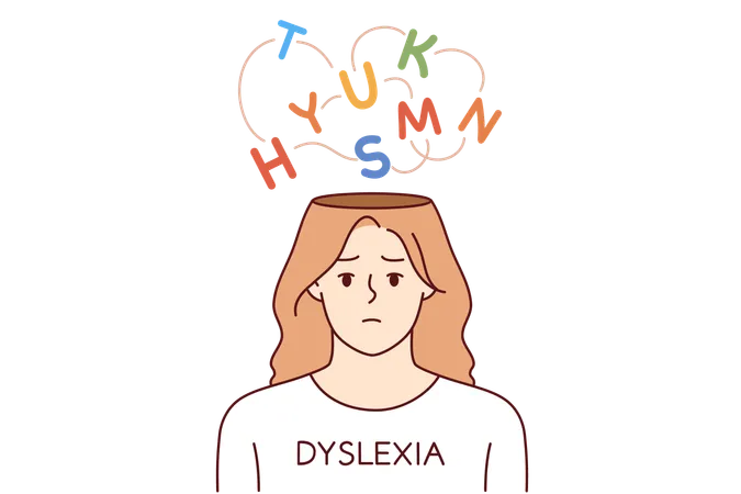 La jeune fille souffre de dyslexie qui entraîne une incapacité à lire ou à écrire en raison d'une confusion mentale  Illustration