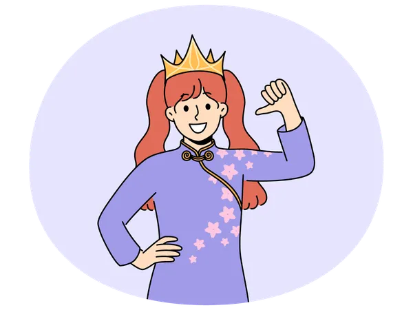 Fille souriante portant une couronne et se sentant confiante  Illustration