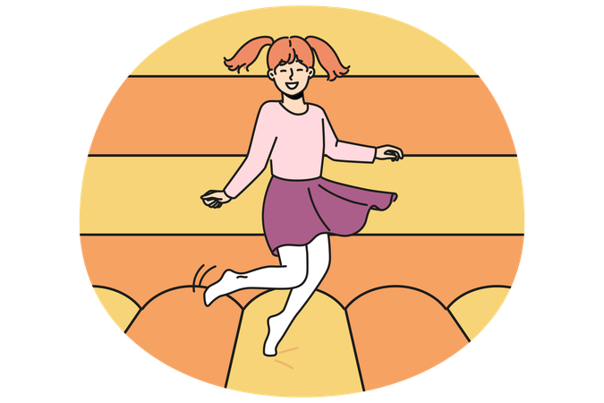 Fille souriante sautant sur un trampoline  Illustration