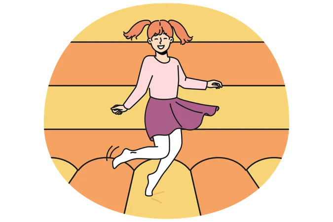 Fille souriante sautant sur un trampoline  Illustration