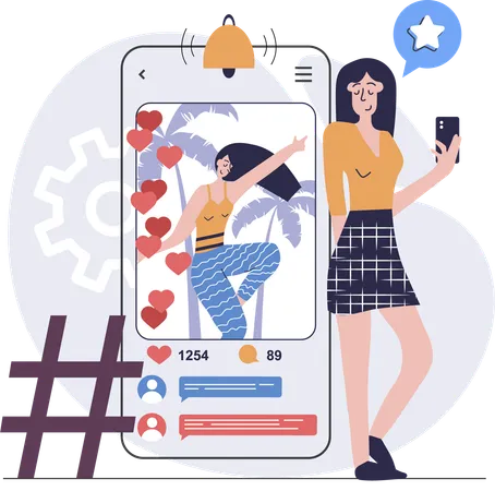 Fille diffusant en direct sur une application de médias sociaux  Illustration