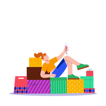 Fille sur des cadeaux  Illustration