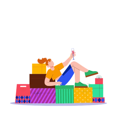 Fille sur des cadeaux  Illustration